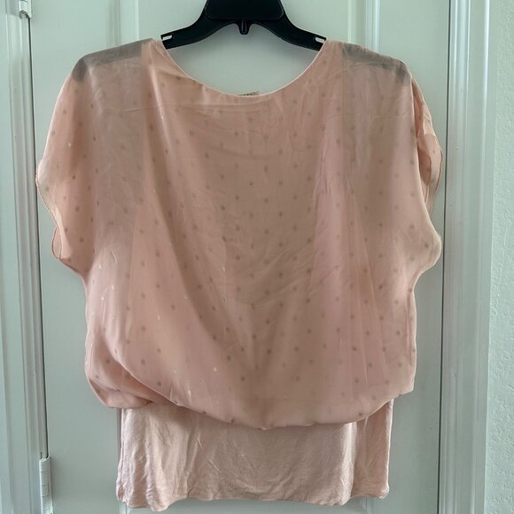Lavish Womens Sheer Pink Polka Dot Blouse With Stretch Hem Size M Lightweight Fa - Picture 2 of 6